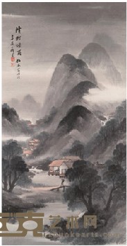 吴石僊 溪桥烟雨 立轴 129X67cm